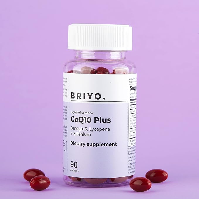 Briyo Highly absorbable CoQ10 100 mg Plus Omega-3 with Natural Form of Lycopene and Selenium, Heart Health Supplement (90 softgels)