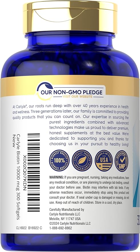 Carlyle Biotin 10000mcg | 300 Softgels | Max Strength | Non-GMO, Gluten Free Supplement