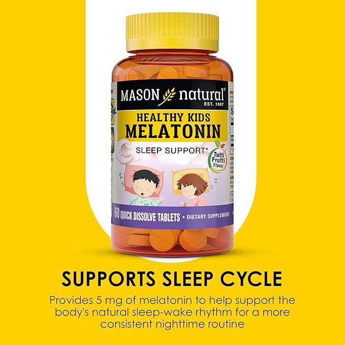MASON NATURAL Healthy Kids Melatonin, for Children, Supports a Healthy Sleep, Fast Acting, Fruit Flavored, 60 Quick Dissolve Tablets
