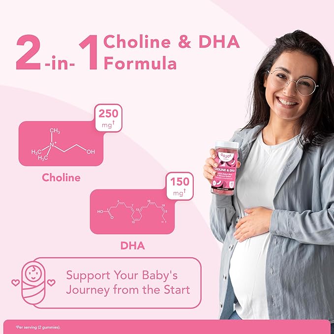 Prenatal Choline & DHA Gummies - Preconception to Postnatal Gummy Vitamin Supplement for Pregnant Women - Sweetened with Monk Fruit - 3rd Party Tested - Non GMO, Gluten Free, Vegan