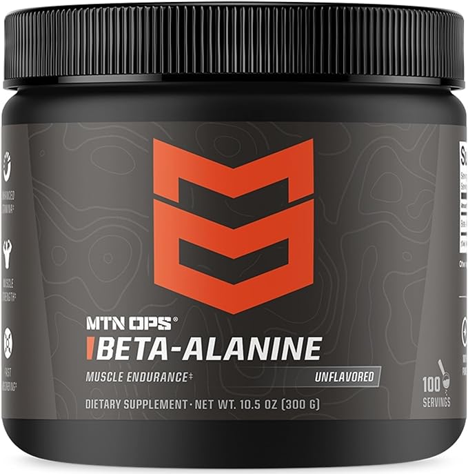 MTN OPS Beta Alanine Powder Pre Workout for Muscle Endurance & Strength, 3g of Beta Alanine per Serving, Unflavored 100 Servings