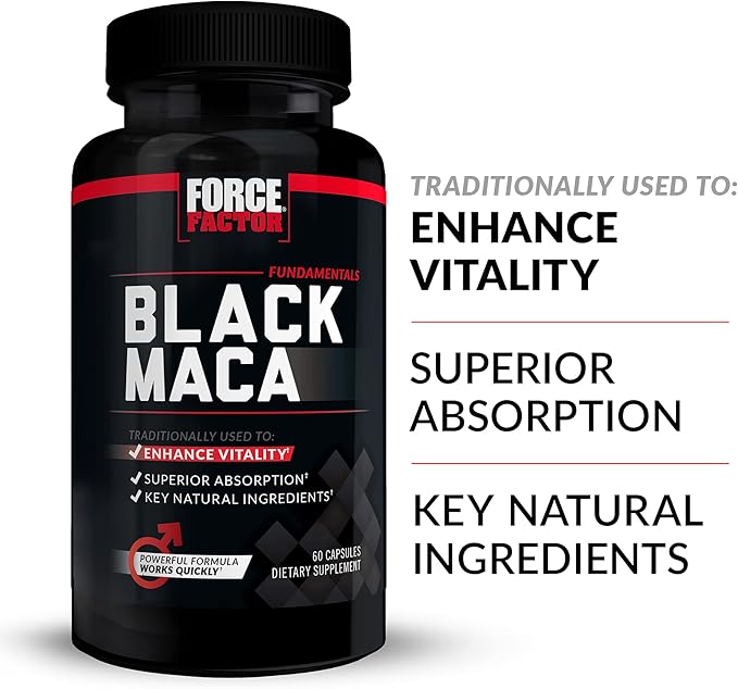 FORCE FACTOR Black Maca Root, 2-Pack, Vitality Supplement for Men with Superior Absorption and Power, Natural Maca Negra Extract, Fundamentals Series, 1000mg, 120 Capsules