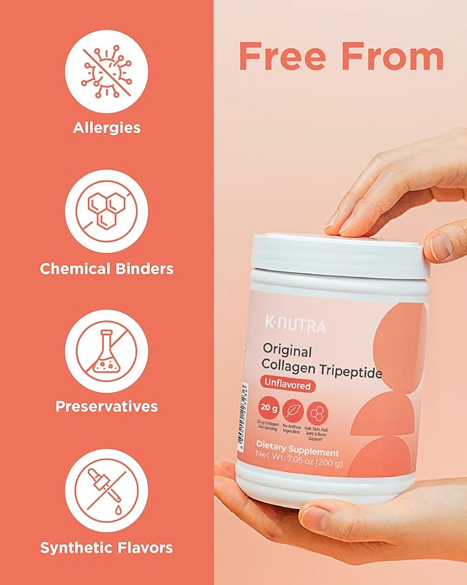 K-Nutra Original Collagen Tripeptide | 200g (7.05oz) | 100% Pure Freshwater Collagen Powder | 200X Absorption GPH | Helps Support Skin Hydration, Hair & Nail Health