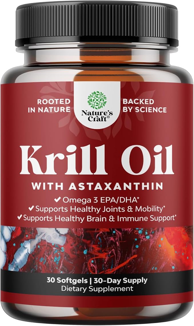 Krill Omega 3 Fish Oil Softgels 500mg - Concentrated Krill EPA & DHA Fish Oil Omega 3 Supplement for Women & Men for Immune Support, Brain & Heart Health - Burpless Fatty Acids Supplement - 30 Count