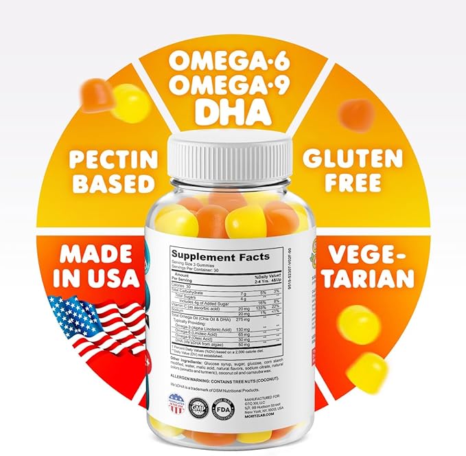 DR. MORITZ Omega 3 Kids Gummies (180 Count), Vegan Omega3 Gummies for Kids with No Fish Oil, Vitamins for Brain & Heart Health, Gluten-Free Omega 3 6 9