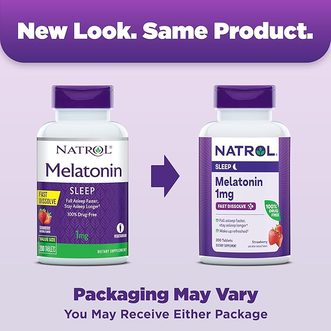 Natrol Fast Dissolve Melatonin 1 mg, Supplements for Restful Sleep, Sleep Support for Adults, 200 Strawberry-Flavored Melatonin Tablets, Up to a 200 Day Supply