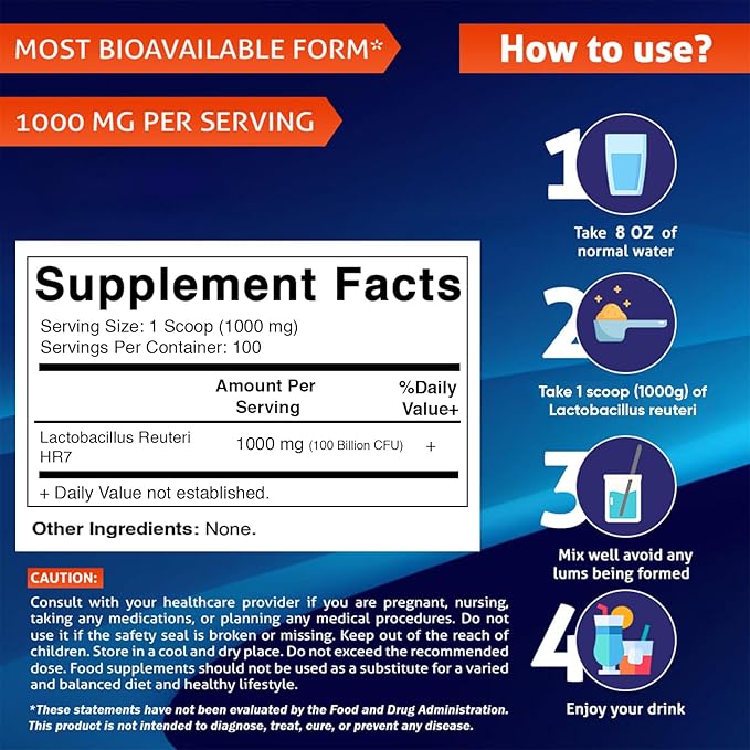 Vitamatic Lactobacillus Reuteri Probiotic Powder - Digestive Health Support - 100 Gram (3.5 OZ) - 100 Servings