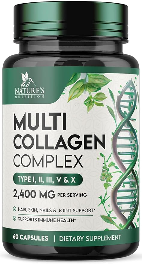 Collagen Peptides for Women & Men - Type I, II, III, V, X Multi Collagen, Hydrolyzed Collagen Supplement Supports Hair, Nail, Skin, Bone and Joint Health with Vital Nutrients & Proteins - 60 Capsules