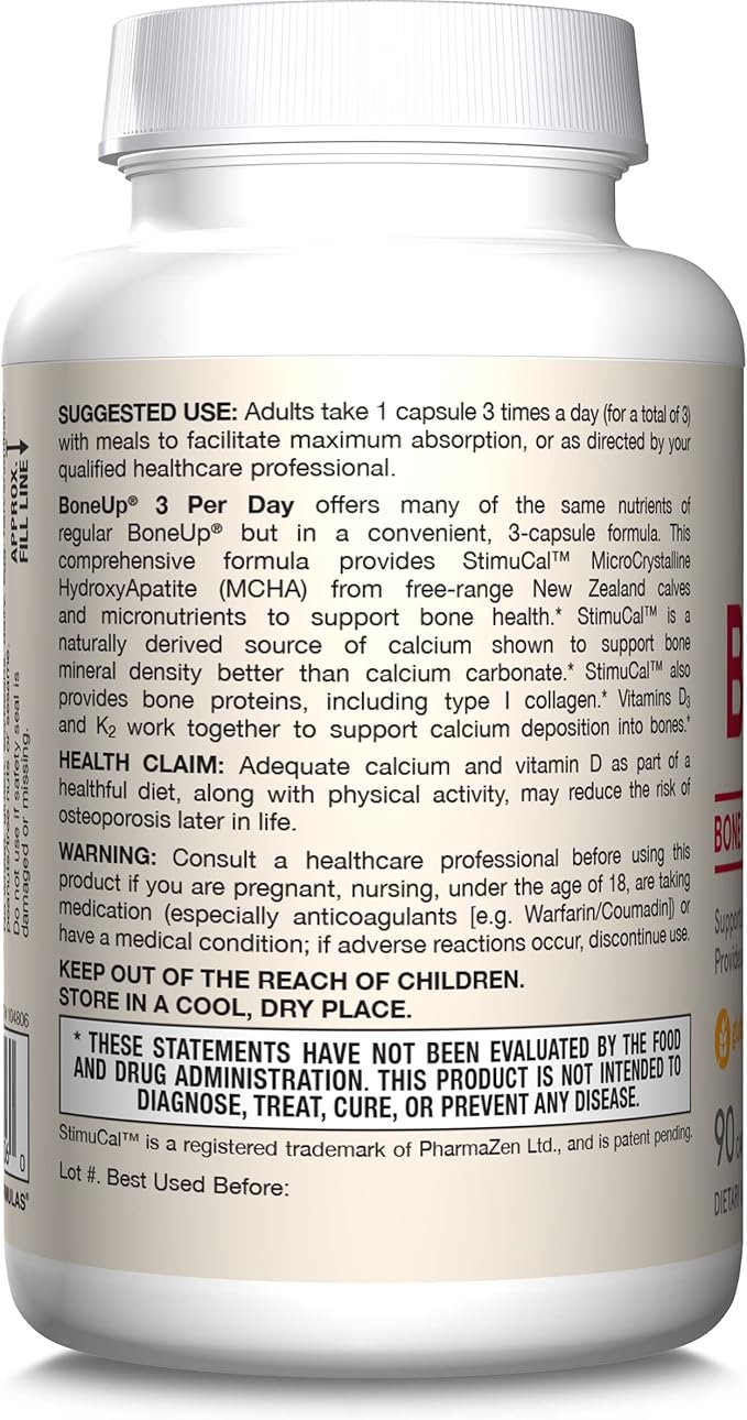 Jarrow Formulas BoneUp Three Per Day for Bone Density and Skeletal Nutrition, Includes Vitamin D3, K2 (as MK-7) and Calcium, 90 Capsules, 30 Day Supply
