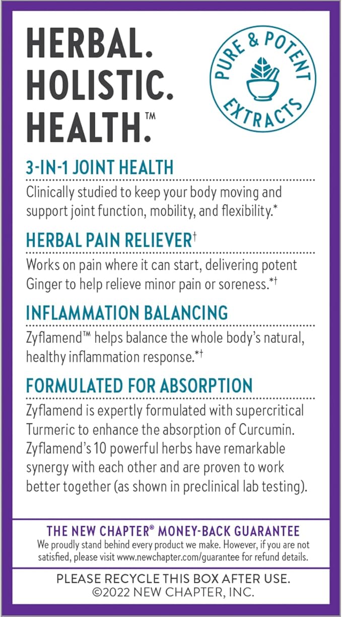 New Chapter Zyflamend™ Multi-Herbal Pain Reliever+ Joint Supplement, 10-in-1 Superfood Blend with Ginger & Turmeric for Healthy Inflammation Response & Herbal Pain Relief+, 120 Count
