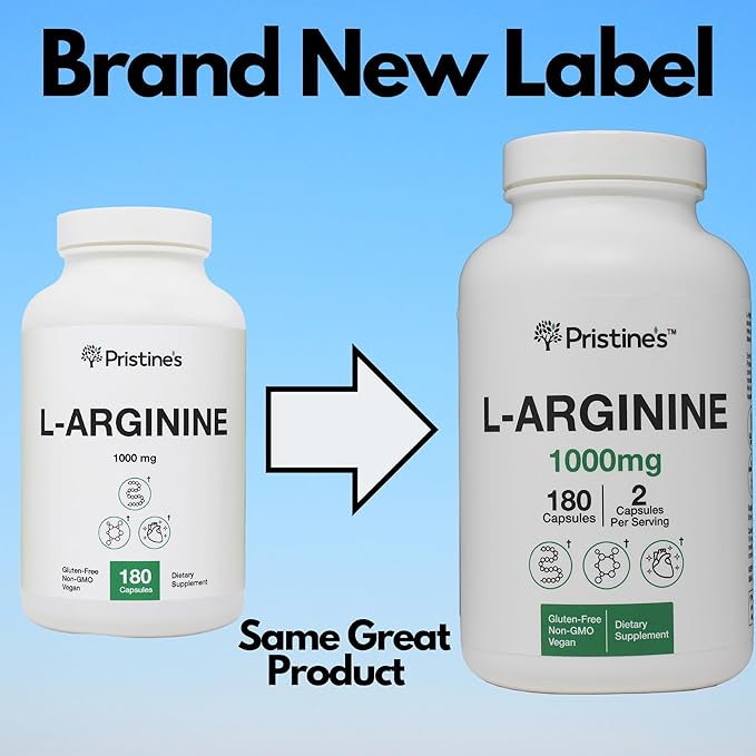 PRISTINE'S L Arginine Supplements for Men & Women - 1000mg Capsules 90 Day Supply Nitric Oxide & Pre Workout Amino Acid Support