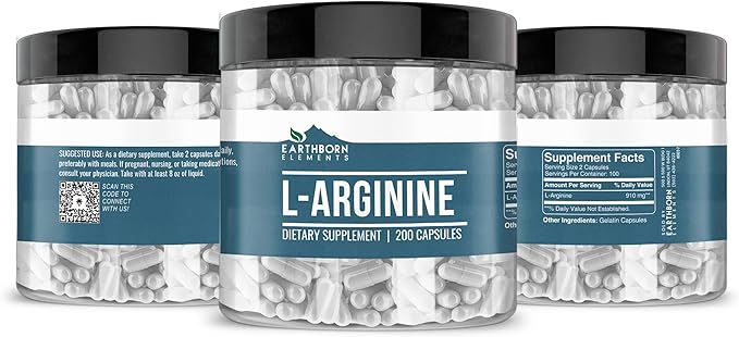 Earthborn Elements L-Arginine Pure & Undiluted, No Additives (200 Capsules)