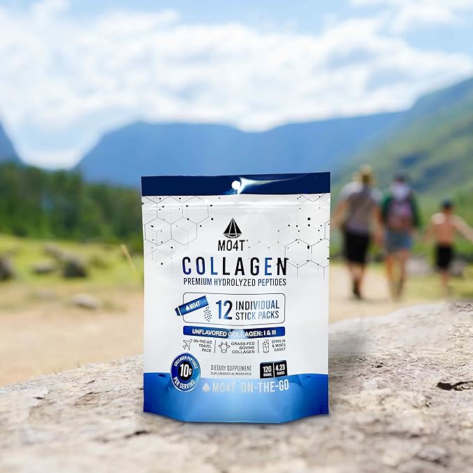 Hydrolyzed Collagen Peptides - Collagen Travel Packets - Grass-Fed- Unflavored,-Portable Collagen Powder for Joints, Hair, Skin & Nails -12 Sachets - Collagen Stick Packs