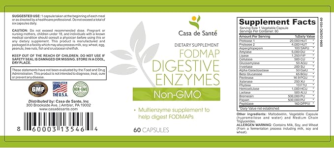 FODMAP Digestive Enzymes Certified| No High FODMAP inulin| FODMAP Keto Carnivore Intolerance Support| 18 Multi Enzyme Amylase Bromelain Lipase Lactase Protease Papain Alpha galactosidase & More No GMO