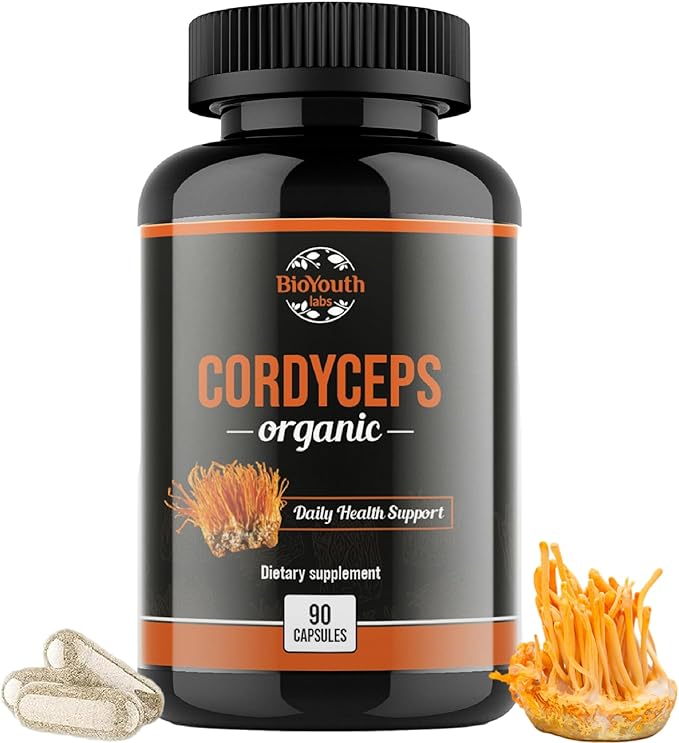 Cordyceps Organic Dietary Supplement - Natural Energy Boost and Respiratory Health Support with Cordyceps Militaris, Clinically Backed, Non-GMO & Allergen-Free | 90 Capsules