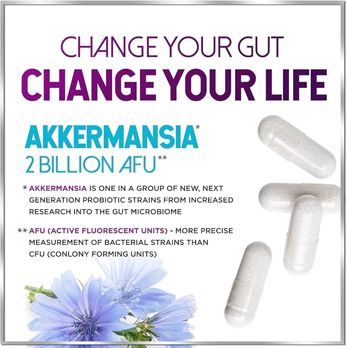 Akkermansia Probiotic GLP-1 Supplement with Prebiotic Fiber - Akkermansia Muciniphila Supports GLP1 Production - Digestive & Gut Health Support - 2 Billion AFU, Delayed Release - 60 Capsules