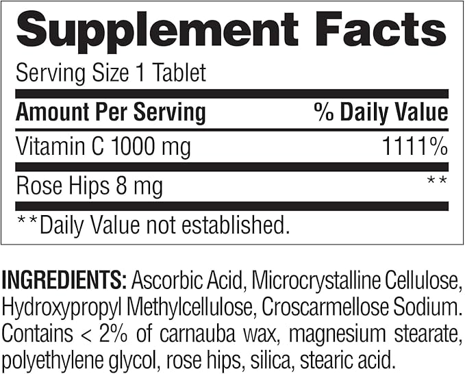 Nature's Wonder Vitamin C 1000 mg with Rose Hips Tablets for Immune Health, 250 Servings, 250 count