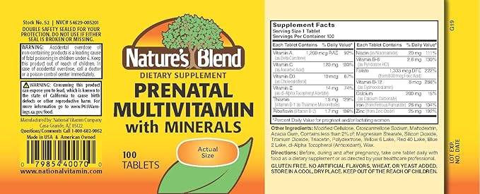 Nature's Blend Prenatal Formula Multivitamin 100 Tabs (1AA26)