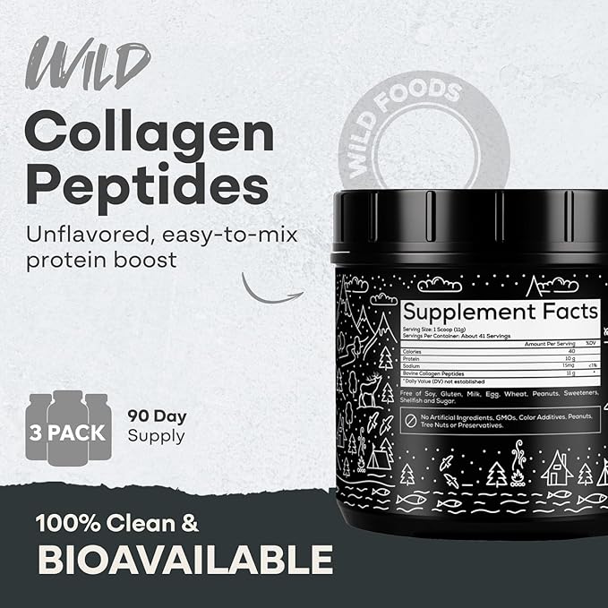 Wild Foods Collagen Peptides Powder - 16Oz - Grass-Fed Protein for Skin and Joint Health - Flavorless Mix for Versatile Use - Grass-Fed, Non-GMO Collagen Supplement (Pack of 2)