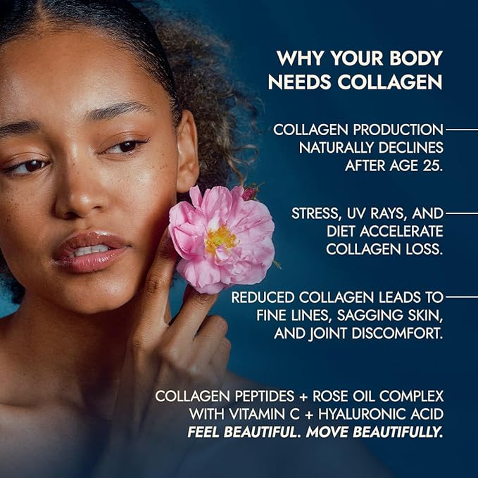Alteya Organics Collagen Peptides and Rose Oil Complex Dietary Supplement with Marine Hydrolized Collagen Type I & III and Vitamin C + Hyaluronic Acid