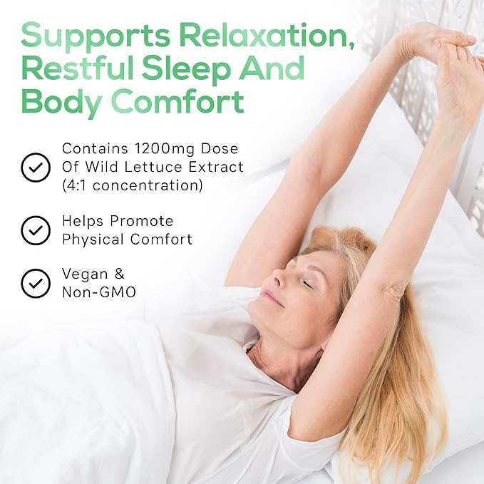 Wild Lettuce Extract – Herbal Sleep Supplement 1200mg, 4:1 Concentrated, Vegan Capsules, Soothes Discomfort, 60 Servings, 120 Count