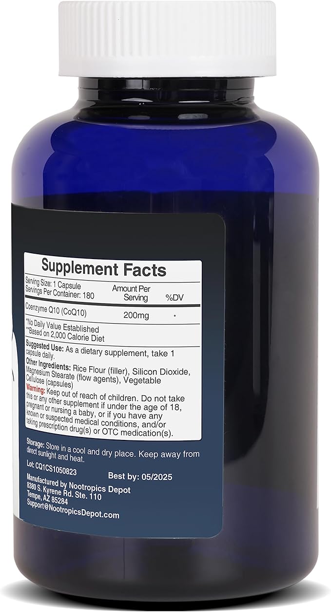 Nootropics Depot CoEnzyme Q10 Capsules | 200mg | Ubiquinone | 180 Count | Energy, Cognitive & Cellular Function