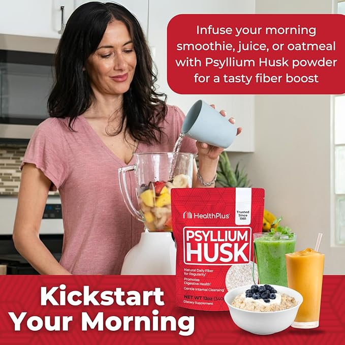 Health Plus, Psyllium Husk, 12 oz, 48 Servings - Natural Detox, Daily Dietary Fiber Supplement, Constipation Relief, Gentle Gut Cleanse, Keto Baking