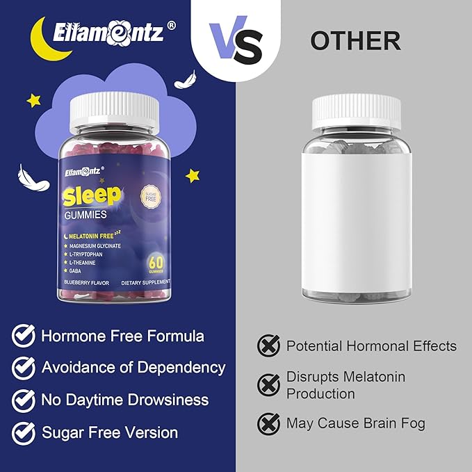 Melatonin Free Sleep Aid Gummies for Adults, Sugar Free Sleeping Gummy No Melatonin, Natural Calm Gummies with Magnesium Glycinate, L-Tryptophan, L-Theanine, GABA, Ashwagandha, Valerian, 120cts