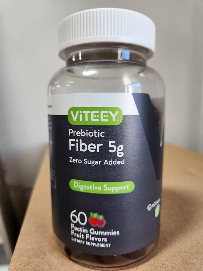 Viteey Prebiotic Fiber Gummies for Adults, 5g - Zero Sugar Added - Fiber Supplement for Digestive Health Regularity & Natural Weight Support - Vegan, Gelatin Free - Chewable Fruit Flavored Gummy