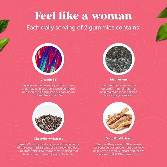 Hormone Balance for Women Gummies of All Ages - PMS Support Supplement for Women, Regulate Menstrual Cycle & Hormonal Balance, Menopause & Mood Swings with Vitamin B6 & Dong Quai - 60 Chews x2