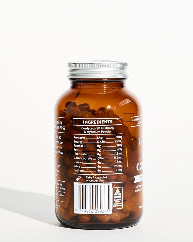 Full Spectrum Cordyceps Mushroom Capsules | 2400mg dosage | Grown in Australia + mycelium | 120 count | Cordyceps militaris by Forest Super Foods