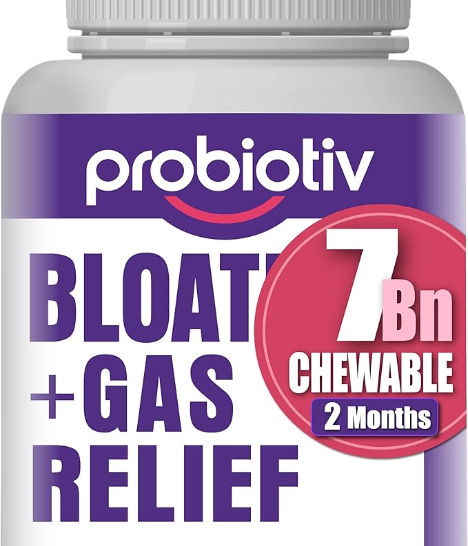 Anti Gas & Bloating Relief for Women and Men 7 Billion CFU – Chewable Probiotics & Lactobacillus Reuteri, Daily Digestive Enzymes Debloating for Women, Aids Digestion & Digestive Health