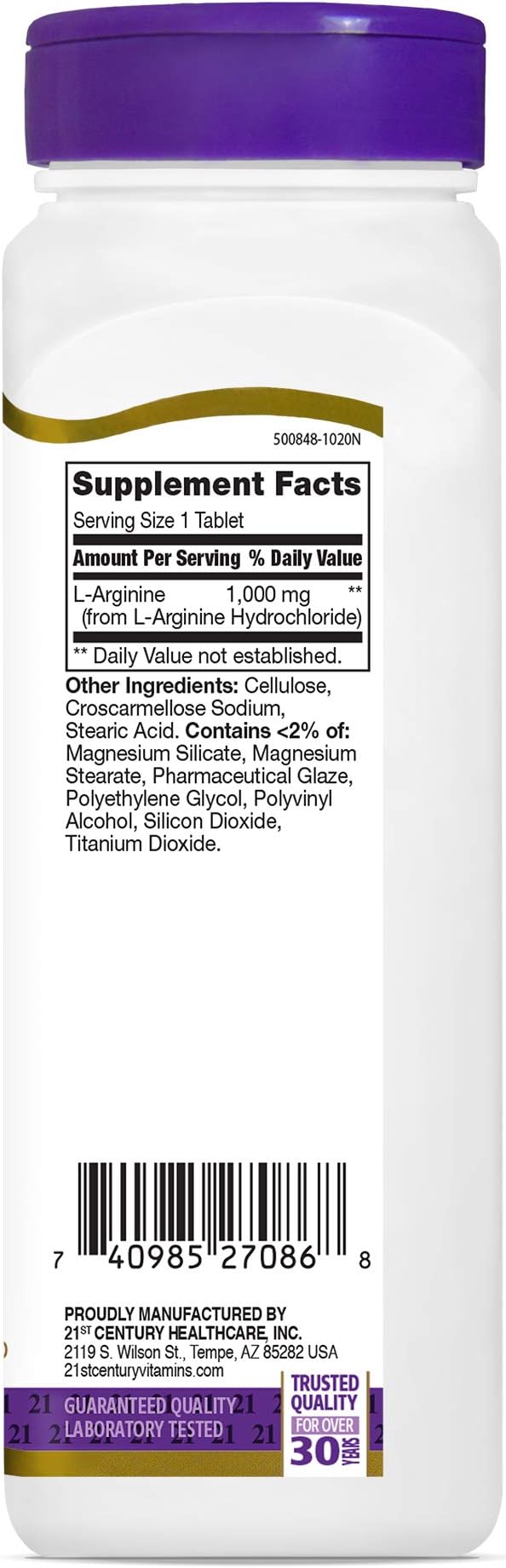 21st Century L-Arginine 1000mg, Maximum Strength 100 ea (Pack of 2)