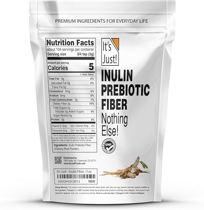 It's Just! - Inulin Prebiotic Fiber, Water Soluble, Chicory Root Powder, Promotes Gut Health, Add to Smoothies, Vegan/Keto Friendly