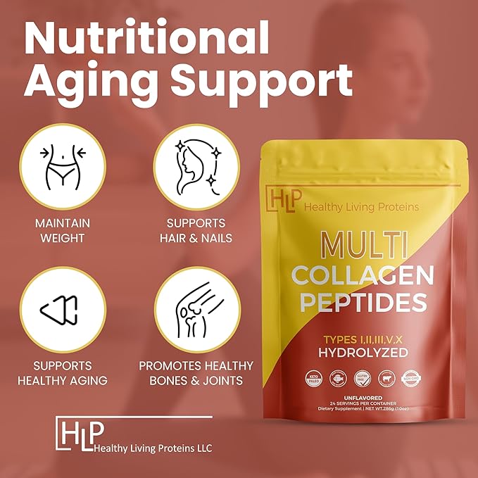 Healthy Living Proteins - Hydrolyzed Multi Collagen Peptides Powder Types I, II, III, V & X - Grass Fed Bovine, Wild Caught Marine, Free Range Chicken - Gluten Free (Unflavored 10 oz)