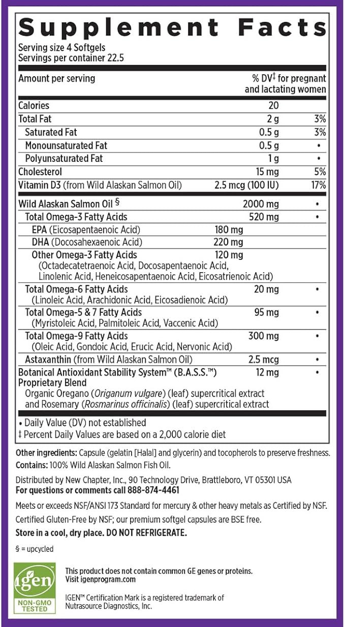 New Chapter Wholemega for Moms Fish Oil Supplement - Prenatal DHA with Omega-3 + Vitamin D3 for Prenatal & Postnatal Support - 90 ct, 500mg Softgels