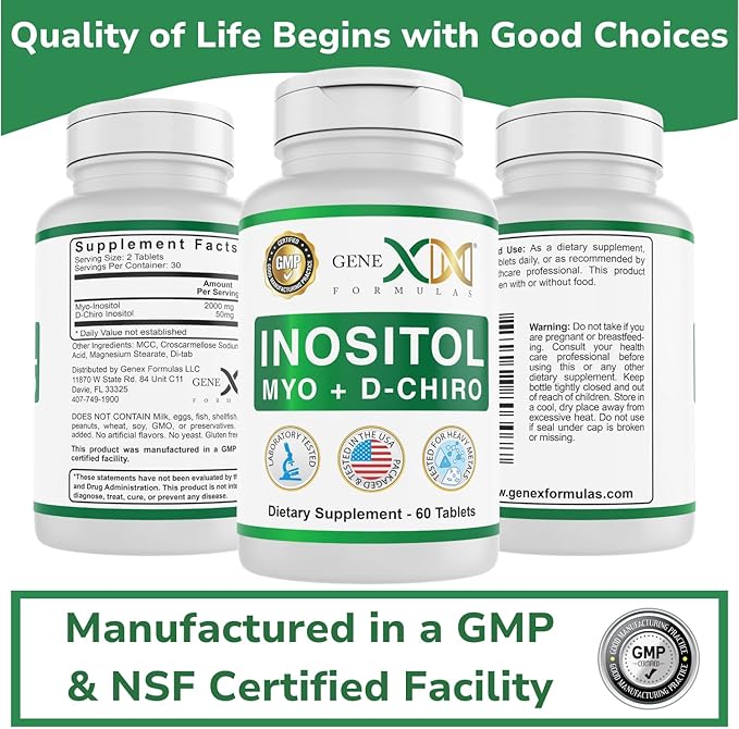 Genex Formulas 40:1 Myo-Inositol 2000mg D-Chiro Inositol 50mg (60 Tablets) Supports Hormone Balance & Ovarian Function - Vegan, Gluten Free, Non-GMO (30 Day Supply)