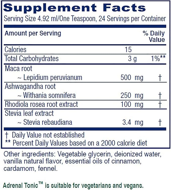 Vitanica Adrenal Tonic, Adrenal Supplement & Support, Alcohol Free, Vegan/Vegetarian, Chai Spice Flavor, 4 Ounce