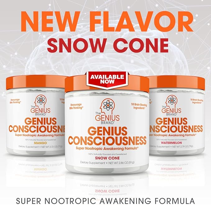 Genius Consciousness - Premium Nootropic Powder for Focus, Memory & Mental Clarity - AlphaSize, NeuroFactor, Lion’s Mane & Dynamine - Natural Brain Booster for Studying, Work & Creativity – Watermelon