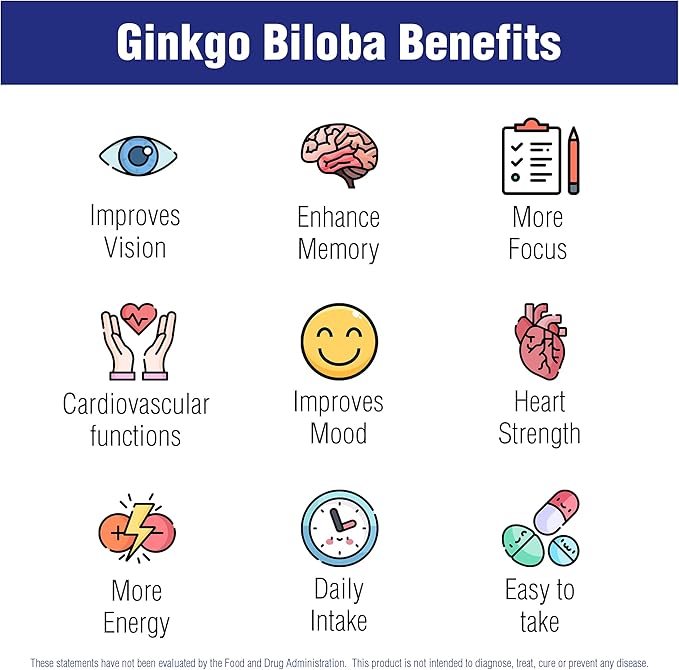 Ginkgo Biloba 60 mg by Natural Systems 60 Tablets - Gingko Biloba Powder Brain Supplement - Ginkgo Biloba Concentration Supplements - Memory Vitamins for Men and Women - Boost Energy Supplements