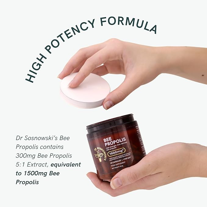 Dr Sosnowski's Bee Propolis | 1500mg High Potency | Hive-derived Superfood, Vegetable Capsules, 60ct