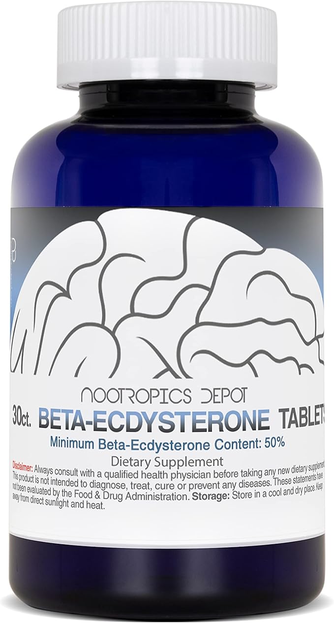 Nootropics Depot Beta Ecdysterone/20-Hydroxyecdysone 50% Tablets | 500mg | Cyanotis Arachnoidea Extract | Phytoecdysteroid | 30 Count