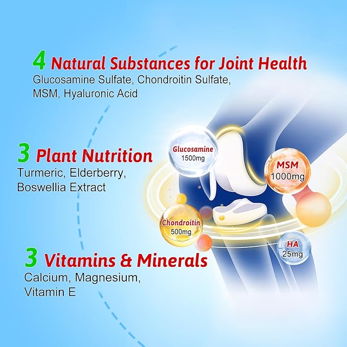 High Bioavailable Glucosamine Chondroitin Gummies with Turmeric & MSM, Boswellia -Joint Support Supplement - Cartilage Support, Flexibility & Strength - 60 Gummies