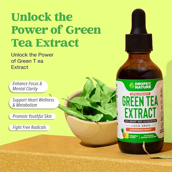 Green Tea 10:1 Extract 50% EGCG - Green Tea Liquid Drops - Vegan, 4X More Powerful Than Pills & Capsules - 2oz Antioxidant & Immune Supplement - Skin, Heart Support, Brain Health & Memory Boost