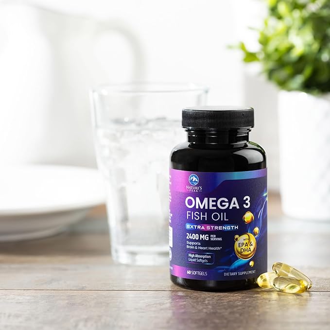Omega 3 Fish Oil 2400 mg Supplement, Sustainably Sourced, Triple Strength Omega-3 Supplement Softgels, Brain Health Support, EPA & DHA Fish Oil Fatty Acids Supplements, Gluten & GMO Free, 60 Softgels