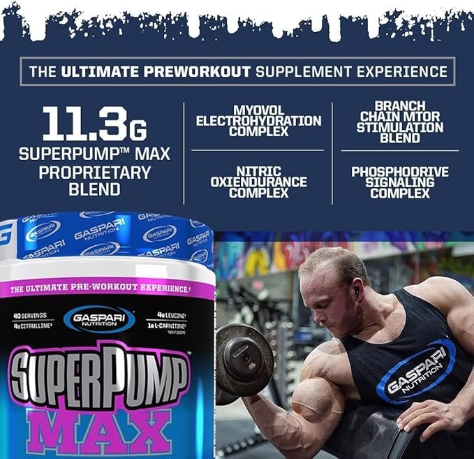 Gaspari Nutrition - SuperPump MAX - The Ultimate Pre Workout Powder, Sustained Energy Preworkout, Nitric Oxide Booster, Muscle Growth, Recovery & Replenishes Electrolytes - 40 Serving (Fruit Punch)