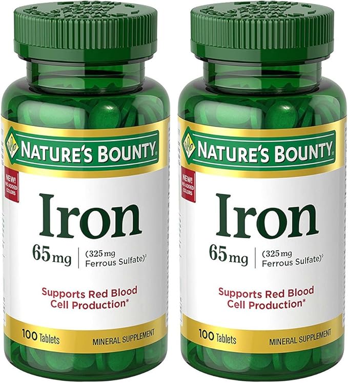 Iron 65 mg (325 mg Ferrous Sulfate), 2 Bottles (100 Count)