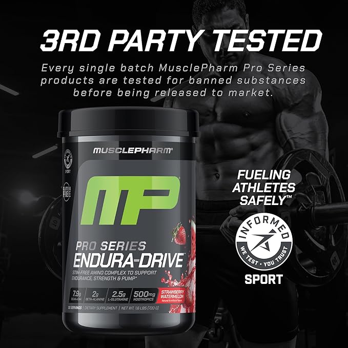 MusclePharm Pro Series ENDURA-DRIVE Pro-Grade Amino Acids Complex with Nootropics | Stim Free Intra Workout & Pre Workout Powder for Endurance & Recovery | Strawberry Watermelon, 1.6 lbs. 30 Servings