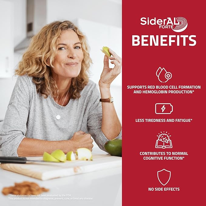 SiderAL® Forte 30mg Iron Supplement with Vitamin C | Gentle on Stomach, High Absorption | High Strength for Energy, Deficiency, Anemia or Recovery | Vegan-Friendly and Gluten-Friendly | 30 Capsules