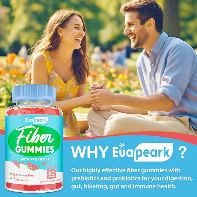2 Packs - Fiber Gummies for Adults, Sugar Free Probiotics & Prebiotic Fiber Gummies, with Inulin, Fos & Chicory Root - for Regularity, Digestion & Gut Health - Vegan, Gluten Free, 120 Counts